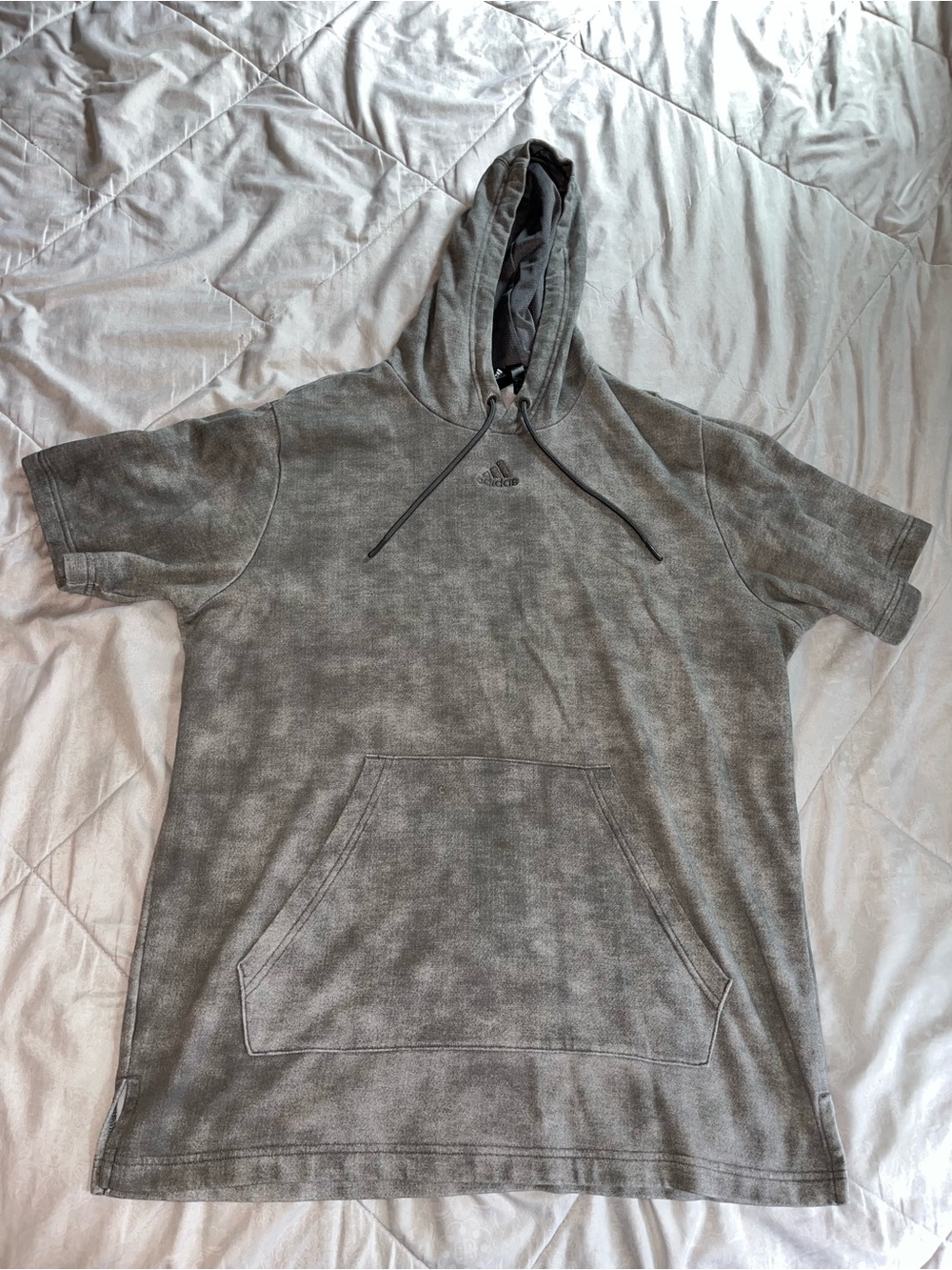 adidas Men's Short-Sleeve Crewneck Hoodie in Heather Gray